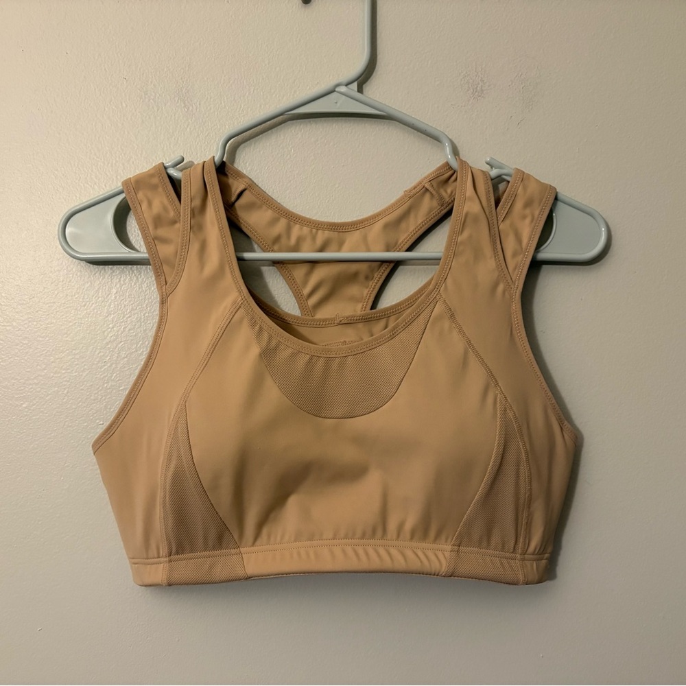 Syrokan Tan Double Lined Racerback Women’s Sports Bra, Size Large